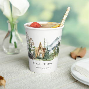 Vasos De Papel Boda de cabaña de madera de pino de montaña rusa