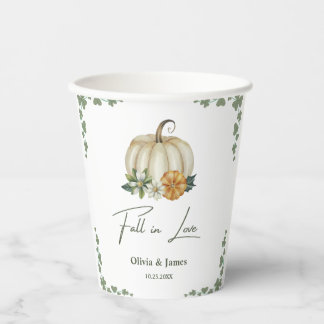 Vasos De Papel Boda de Calabaza Verde Verduzca Verde Salvia Enamo