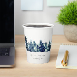 Vasos De Papel Boda de color acuático de nevada en el bosque de p