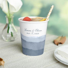 Vasos De Papel Boda de color de agua de pizarra azul naranja | Pa