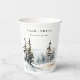 Vasos De Papel Boda de color de agua del paisaje de la nieve del