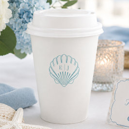 Vasos De Papel Boda de conchas marinas azules costeras