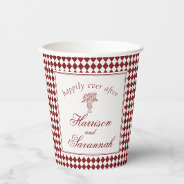 Vasos De Papel Boda de Cuadro de Arlequín Merlot Rojo