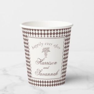 Vasos De Papel Boda de Cuadros Arlequín Marrón Mocha