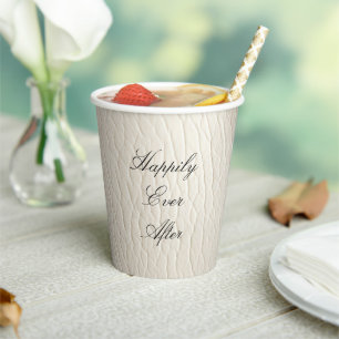 Vasos De Papel Boda de cuero falso de crema blanca