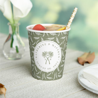 Vasos De Papel Boda de destino tropical de palmeras nubladas