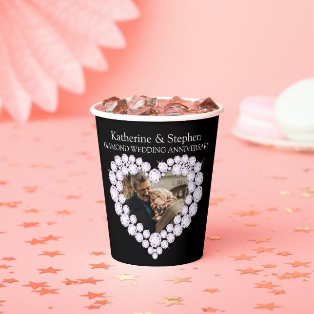Vasos De Papel Boda de diamantes aniversario 60 foto negro (in situ)