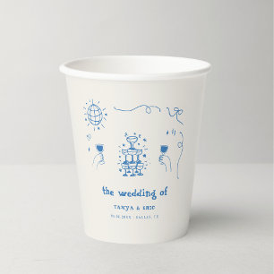 Vasos De Papel Boda de Discoteca Francesa de Mano Drawn Champagne