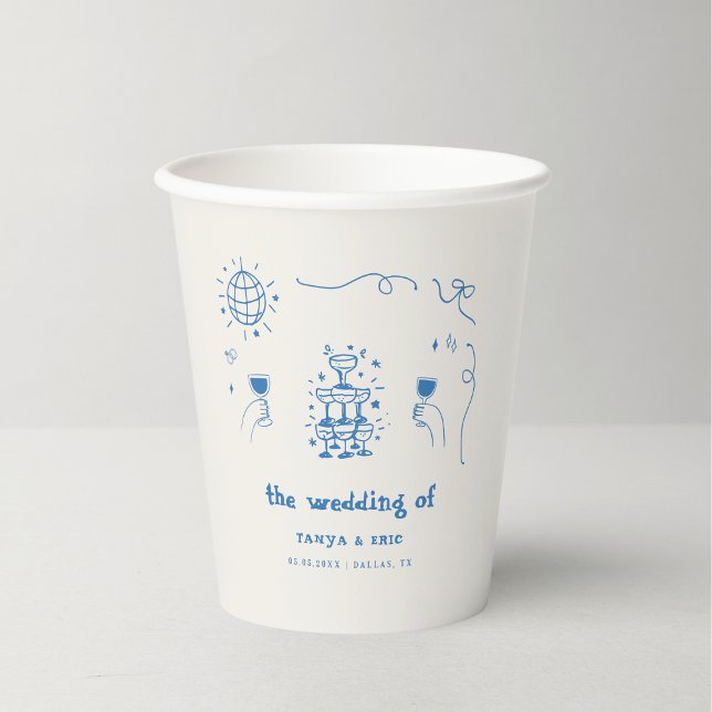 Vasos De Papel Boda de Discoteca Francesa de Mano Drawn Champagne (Subido por el creador)