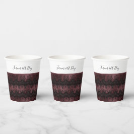 Vasos De Papel Boda de encaje falso burgundy negro