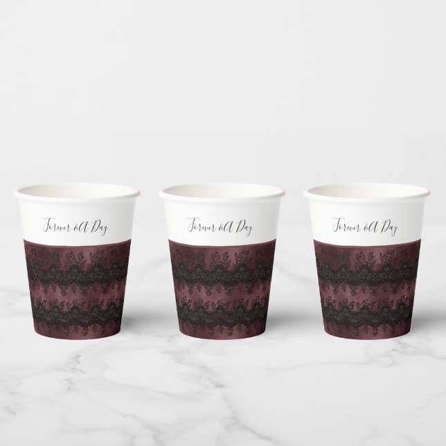 Vasos De Papel Boda de encaje falso burgundy negro (Multi)