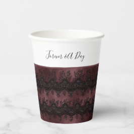 Vasos De Papel Boda de encaje falso burgundy negro
