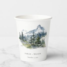 Vasos De Papel Boda de esbozo del paisaje montañoso de Blue Green