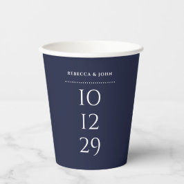 Vasos De Papel Boda de fecha especial Minimalista de Navy Blue