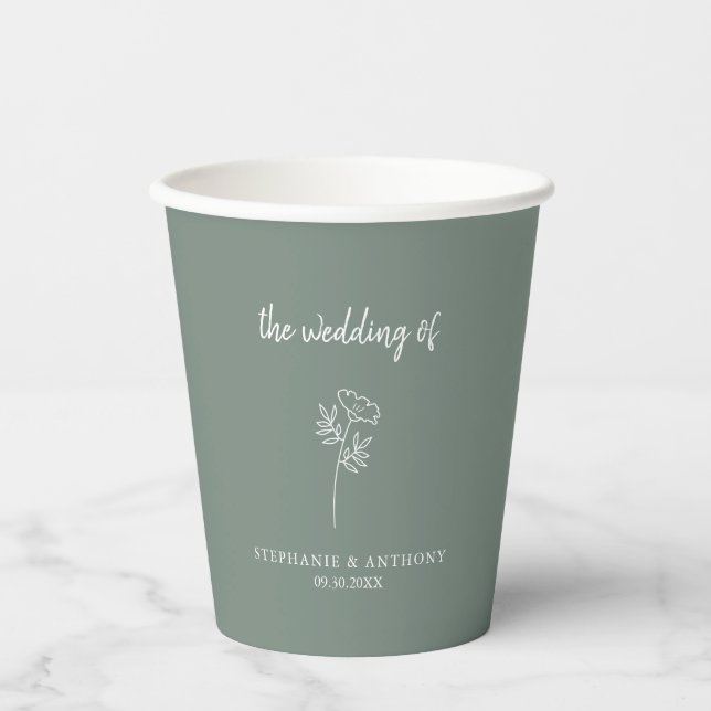 Vasos De Papel Boda de Flor Silvestre Sage Green (Anverso)