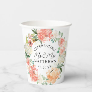Vasos De Papel Boda de flor y flor de Rubor Peach