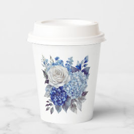 Vasos De Papel Boda de flores azul acuarela -