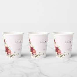 Vasos De Papel Boda de Flores Blancas Rojas de Boho Brillante