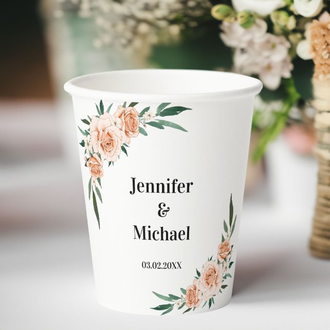 Vasos De Papel Boda de flores específicas del cliente (Customer-specific Flowers Wedding Paper Cups with your names and date.)