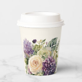 Vasos De Papel Boda de flores púrpura acuarela -