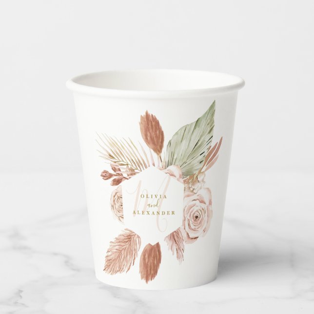 Vasos De Papel Boda de flores secas tropicales Boho Pampas (Anverso)