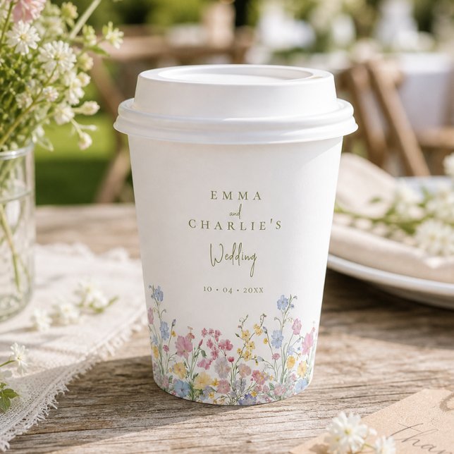 Vasos De Papel Boda de flores silvestres boho elegante (Elegant Boho Wildflowers Wedding Paper Cups)