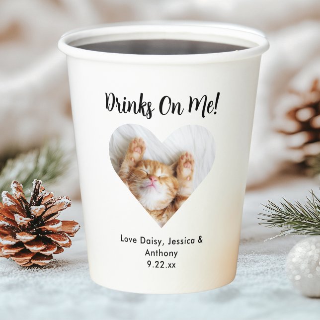 Vasos De Papel Boda de gato con foto de corazón personalizada (Subido por el creador)