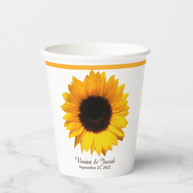 Vasos De Papel Boda de girasol amarillo (Anverso)