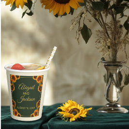 Vasos De Papel Boda de girasol Bosque Verde y Oro