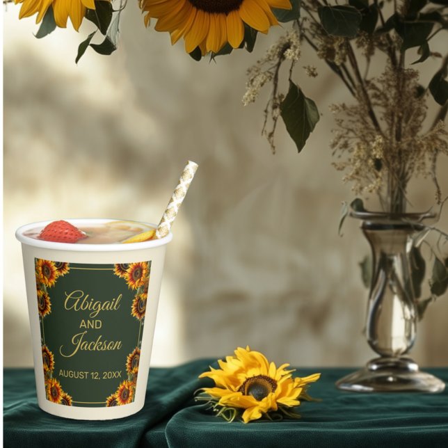 Vasos De Papel Boda de girasol Bosque Verde y Oro (Subido por el creador)