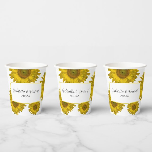 Vasos De Papel Boda de girasoles amarillos dispersos (Multi)
