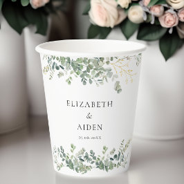 Vasos De Papel Boda de guiones de escritura a mano de Eucalyptus 