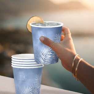 Vasos De Papel Boda de hoja de palma exuberante Windsor Blue ID95