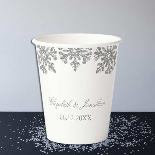 Vasos De Papel Boda de invierno Copo de nieve plateado (Subido por el creador)
