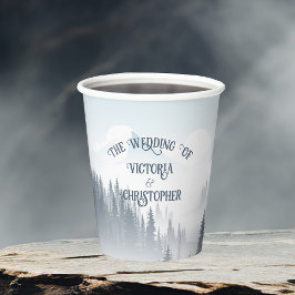 Vasos De Papel Boda de invierno de la Selva de Niebla Gris Mounta