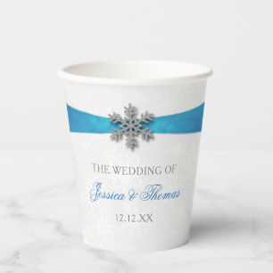 Vasos De Papel Boda de Invierno Diamante Snowflake & Blue Ribbon