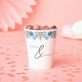 Vasos De Papel Boda de Invierno Silver Blue Snowflakes