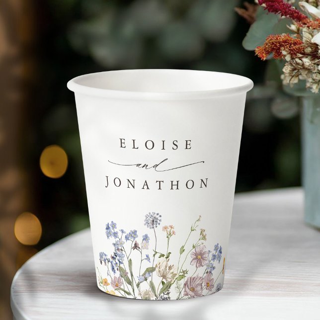 Vasos De Papel Boda de jardín de flores silvestres de primavera c (Colorful Spring Wildflower Meadow Garden Wedding Paper Cups)