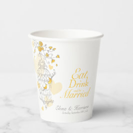 Vasos De Papel Boda de jaulas amarillas nombre personalizado gris