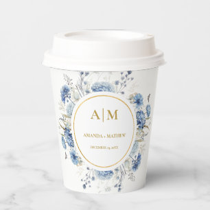 Vasos De Papel Boda de la floración azul de la marea negra