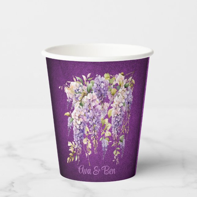 Vasos De Papel Boda de la glicinia morada y lavanda (Anverso)