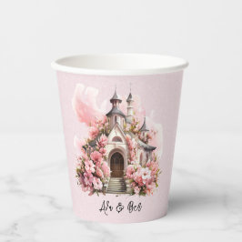 Vasos De Papel Boda de la iglesia acuarela rosa