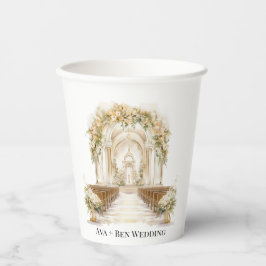 Vasos De Papel Boda de la Iglesia Blanca y del Oro