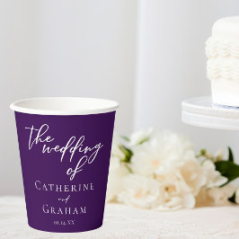 Vasos De Papel Boda de la noche de la tipografía blanca morada re