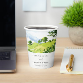 Vasos De Papel Boda de las colinas rurales rusticas de color verd