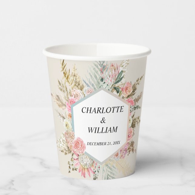 Vasos De Papel Boda de marco floral bohemio (Izquierda)