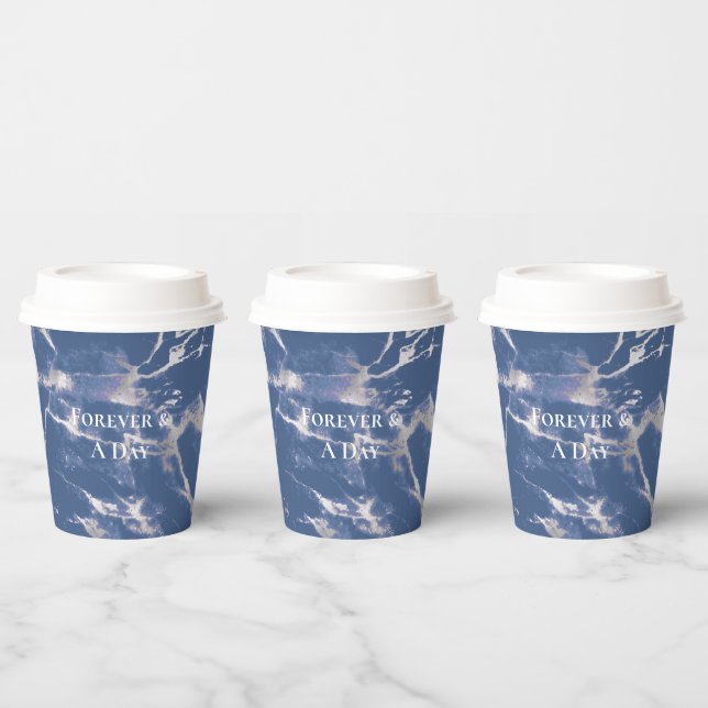 Vasos De Papel Boda de mármol azul plateado (Multi)