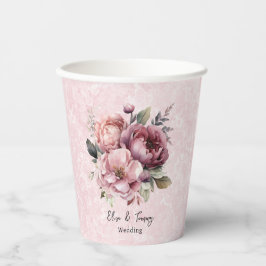 Vasos De Papel Boda de mármol rosa de color de agua Rubor