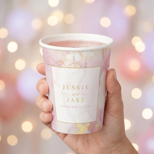 Vasos De Papel Boda de mármol rosa y dorado (Pink and gold marble Wedding Paper Cups)