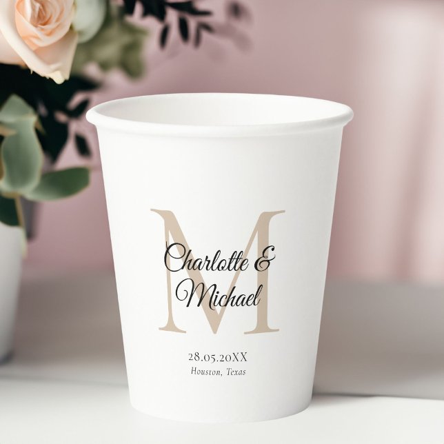 Vasos De Papel Boda de monograma (Monogram Wedding Paper Cups with your name and dates.)